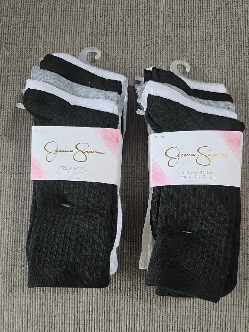Jessica Simpson Black, White & Gray Crew Socks, Two 5-packs,‎ NWT, 10 Total.